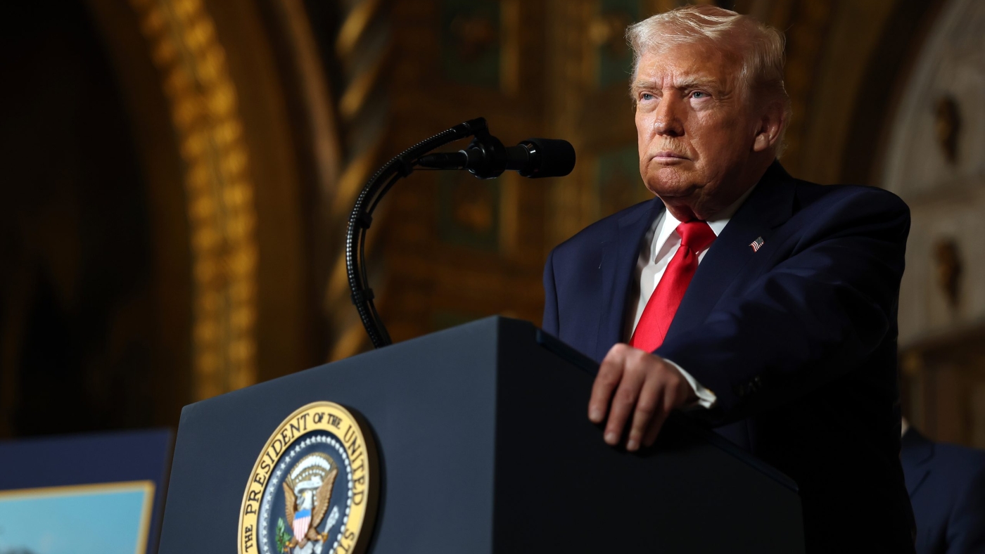 President Trump, With Secretaries Of Navy And War, Makes An Announcement From His Mar-a-Lago Resort In Florida